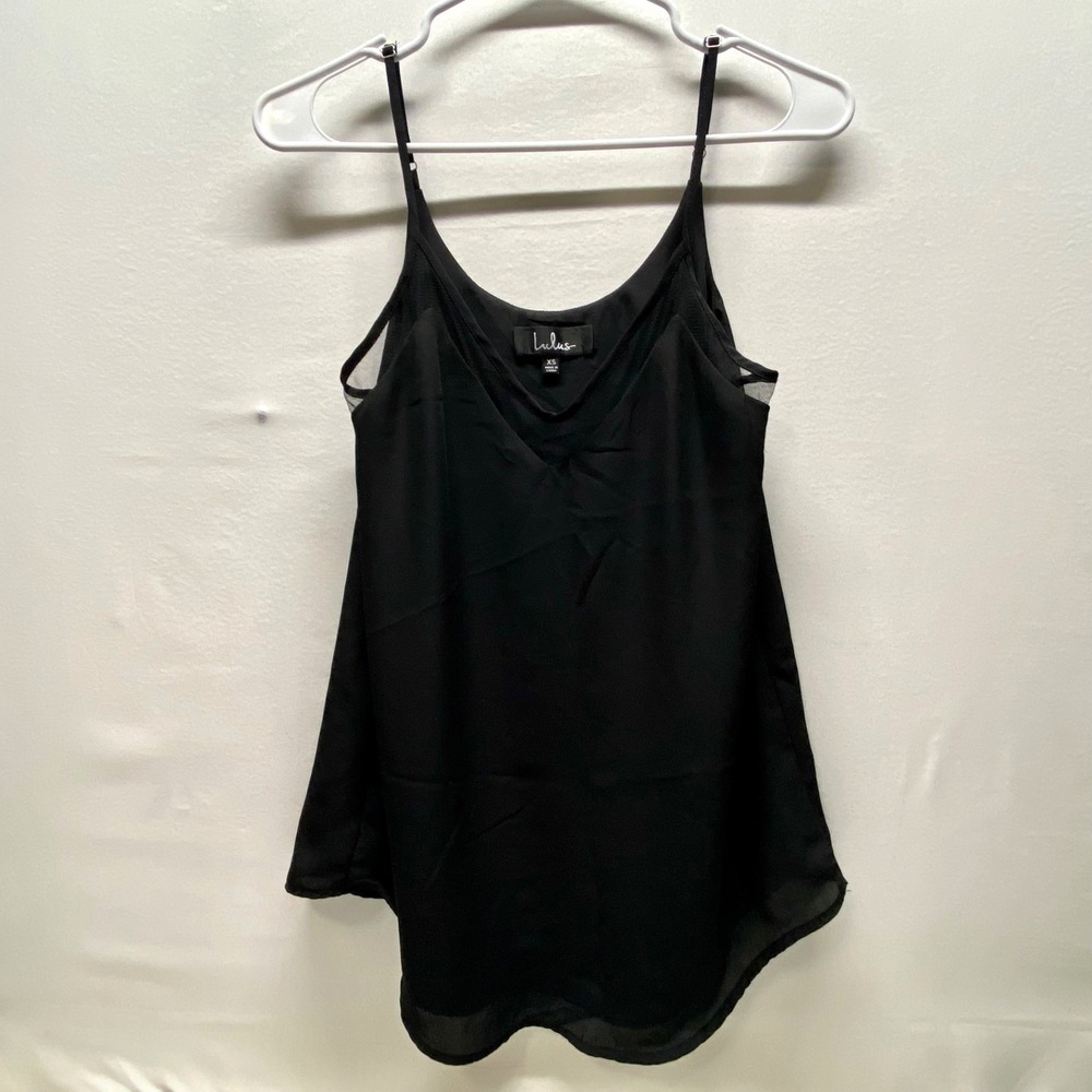 Lulus Camisole Tank Women's XS Black Flowy Sheer Trim Classic Summer Blouse GUC